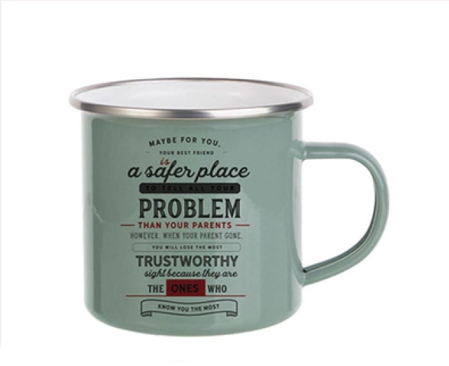 ENAMEL MUG 12oz (GREEN GRAY) SILVER rim-