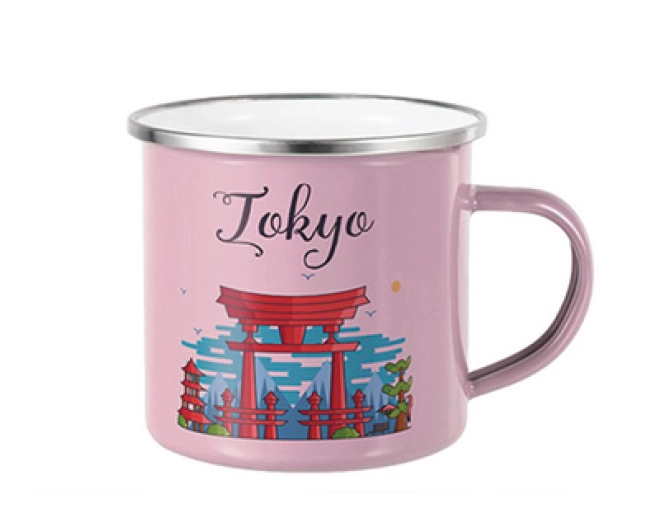 ENAMEL MUG 12oz (PINK) SILVER rim