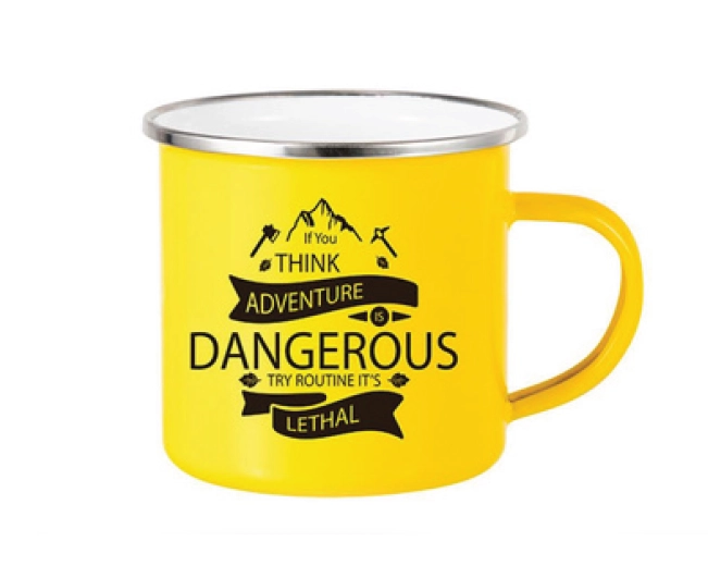 ENAMEL MUG 12oz (YELLOW) SILVER rim